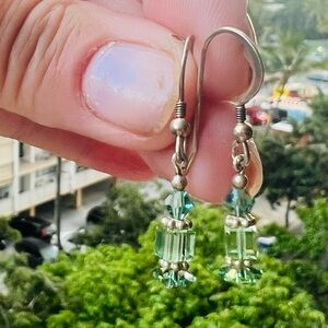 Petite Swarovski Green Crystal & Sterling Silver Dangle Earrings